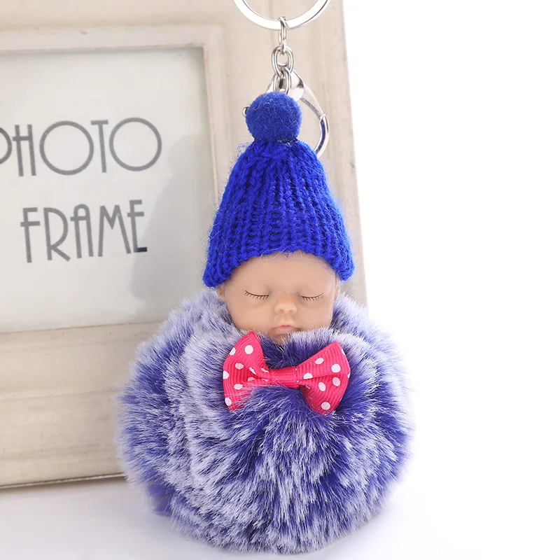 Кольцо для ключей с бантом и помпоном из искусственного кроличьего меха|Брелоки|