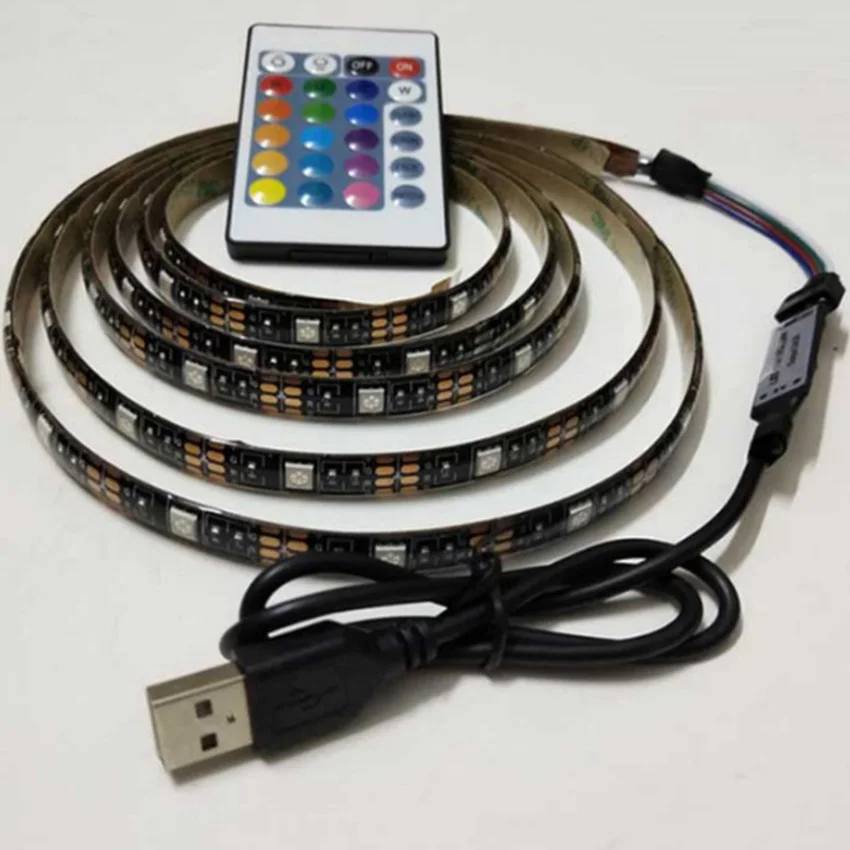 DC 5 В USB светодиодный с 5050 водонепроницаемый RGB светодиодный светильник 1 м 2 м 3 м RF 24 ключ дистанционного управления подходит для ТВ скейтборд велосипед ligh