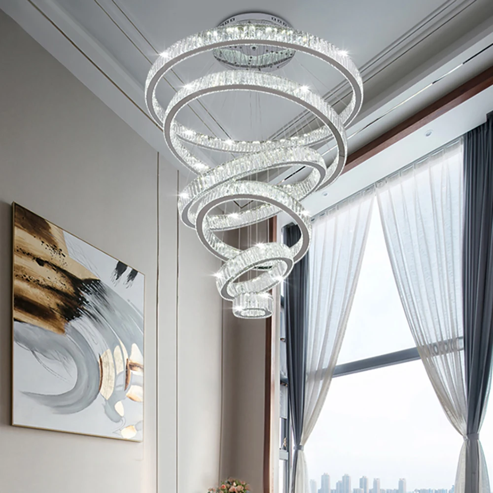 2021 moderno araña de cristal led habitación villa de lujo escalera de cristal lámpara grande decoración hogar Luz con
