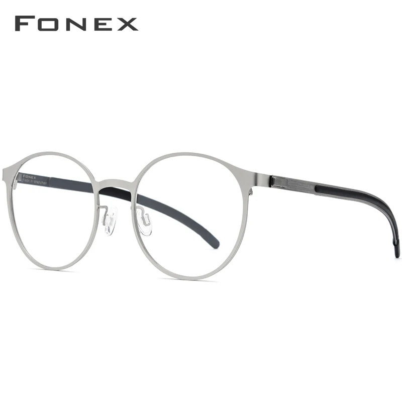 FONEX, сплав, оптические очки по рецепту, мужские, Ретро стиль, круглые очки для близорукости, оправа для женщин,, металлическая оправа, Безвинтовые очки 984 - Цвет оправы: Серебристый