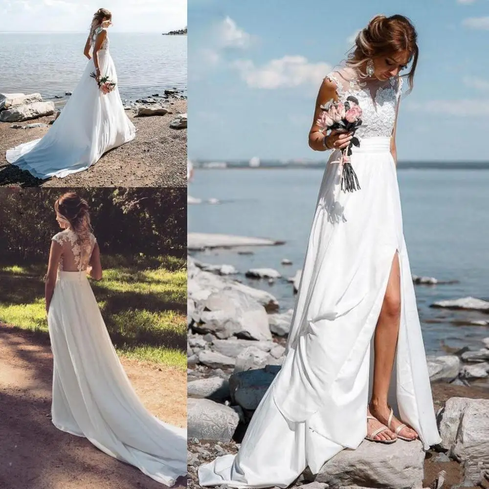 Шифоновое пляжное свадебное платье Vestido De Noiva 2020 прозрачная задняя часть
