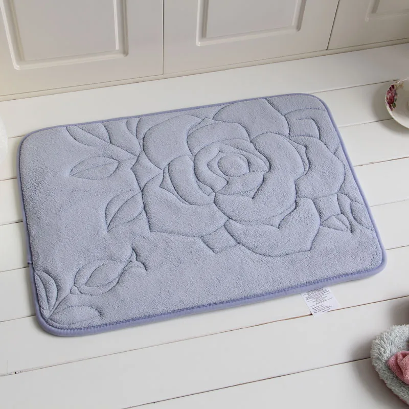 Light blue Утолщенный напольный коврик ванной с эффектом памяти коврик для ванной водопоглощающий коврик для туалета нескользящий коврик с принтом розы коврик для медленного восстановления - Цвет: Light blue