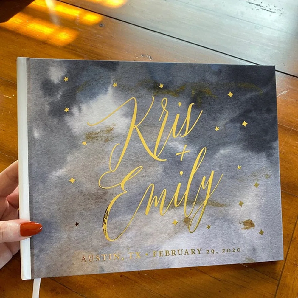 Фольга Золотая Свадебная Гостевая книга с именем звезды на заказ помолвка
