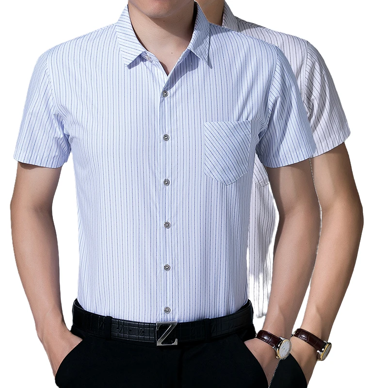 

Best Sales Cheap Casual Formal Slim Fit Cotton Men's Business Vertical Striped Short Sleeve Shirts