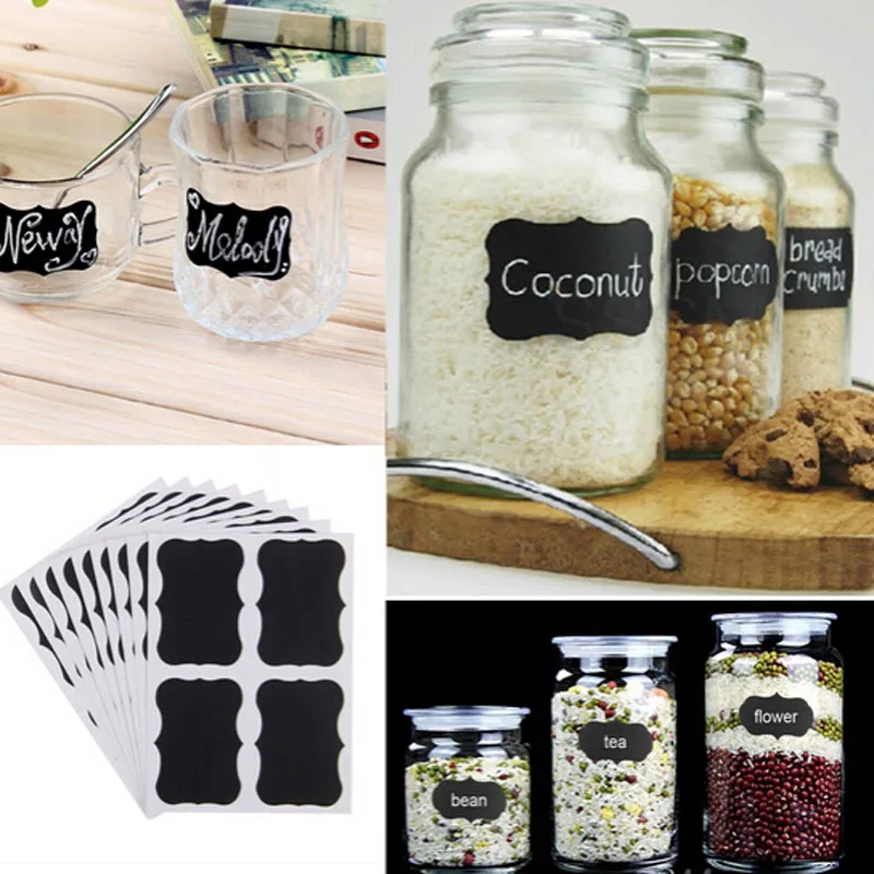 36pcs Fancy Black Board Kitchen Jam Jar Label Labels Stickers 5cm x 3.5cm Decor Chalkboard | Дом и сад