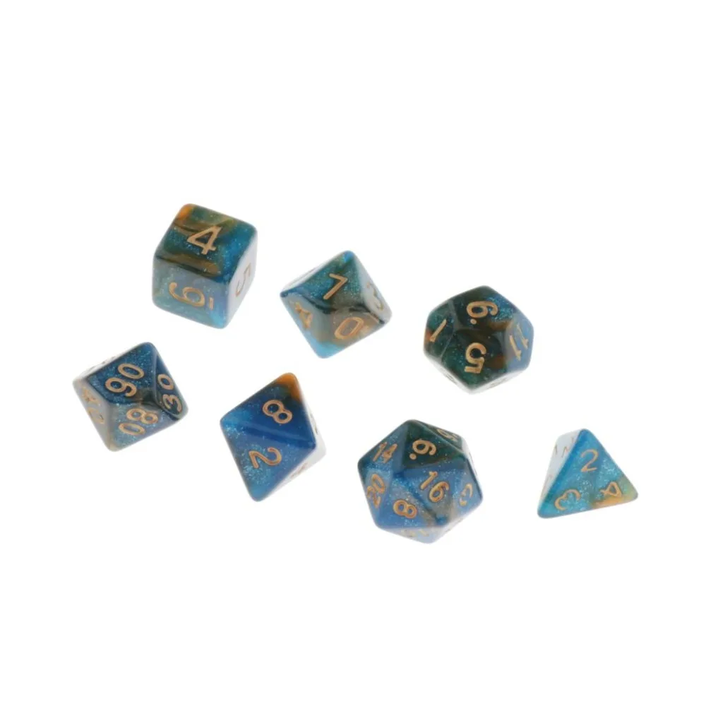 MagiDeal, 7 штук, многогранные кости для подземелий и драконов, D20, D12, D10, D8, D6, D4, настольные игры+ вечерние кубики