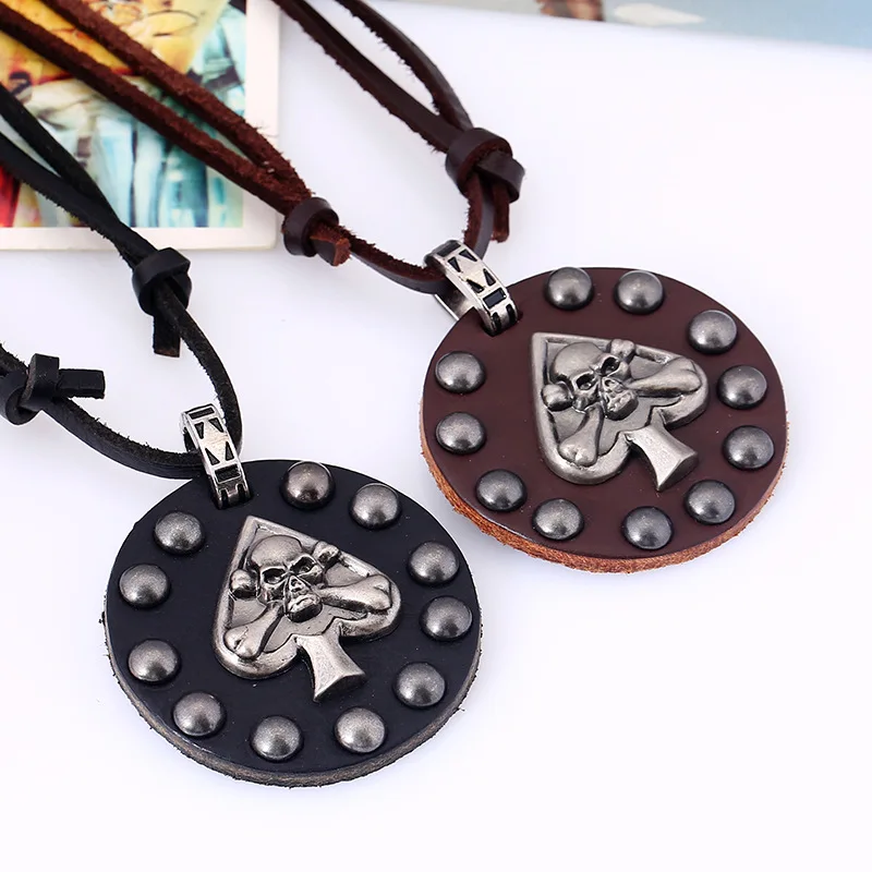 Vintage Punk Skull Long Necklace Retro Genuine Leather Chain Men Metal Rock Hiphop Coin Pendant Women Adjustable Fashion Jewelry | Украшения