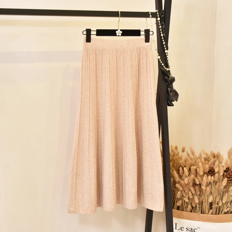 Женская трикотажная юбка миди с высокой талией и плиссировкой|Женские юбки| |