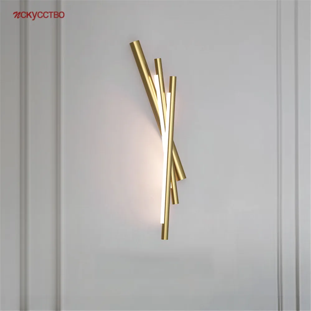 

Postmodern Golden Rod Luxury Led Wall Lamp For Hallway Hotel Corridor Study Dining Room Art Deco Loft Sconce Lighting Fixtures