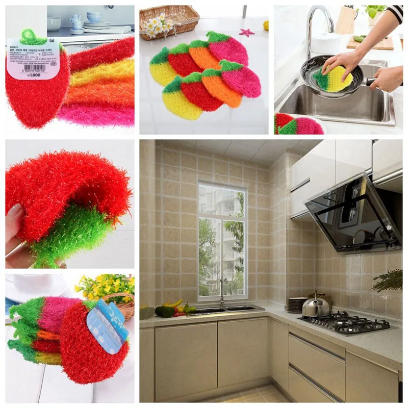 

A Sponge Clean Non-scratch Strawberry Super Absorbent Home Kitchen Tool Bowl Pan Dish Washing Cleaning Cloth Fruit Dish Scrubber