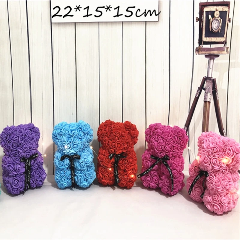 40 см Роскошный розовый медведь Искусственные цветы розы Мишка Тедди новогодние