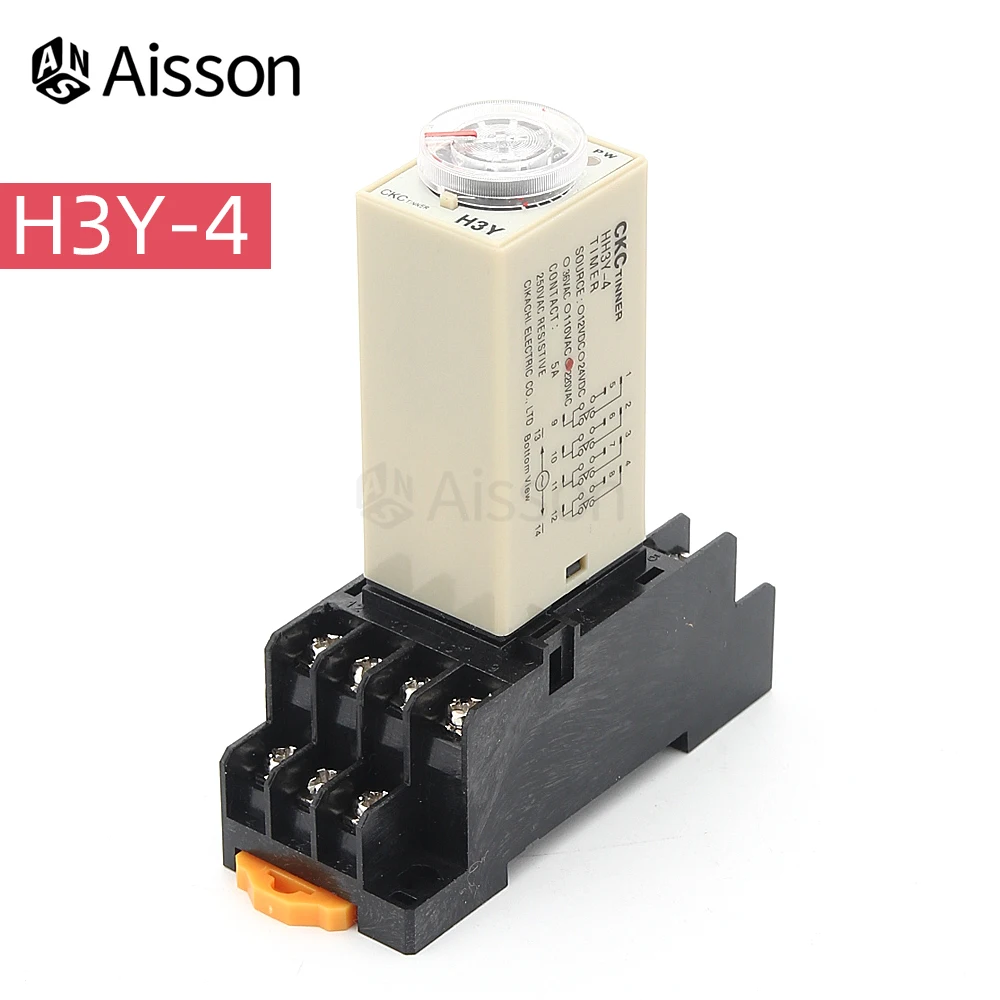 

H3Y-4 Delay Timer Time Relay Switch AC 220V 0 - 30 Minute/Seconds Adjustable 5A With Base Socket PYF014A Rotary Knob DPDT