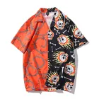 Рубашка с принтом в виде черепа и цепи, мужская летняя Гавайская пляжная рубашка с коротким рукавом, Свободные повседневные рубашки в стиле хип-хоп, уличная одежда в Корейском стиле Харадзюку