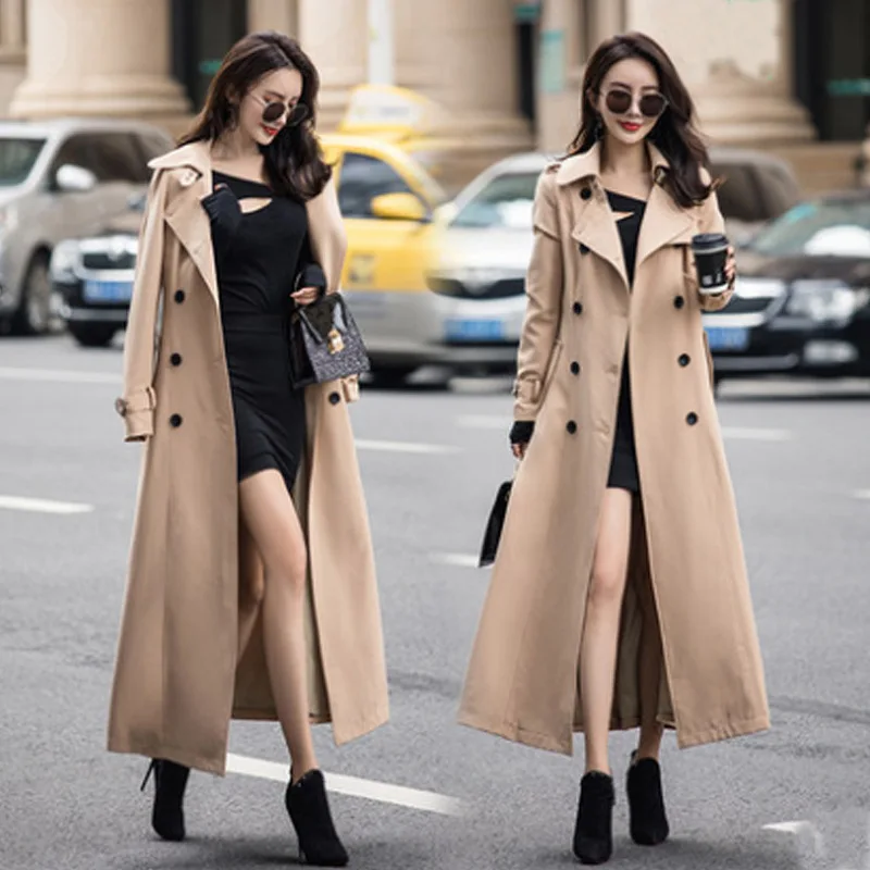 

Chic Women Trench Coat Casual Women's Long Outerwear Overcoat Autumn Winter Fashion Double-breasted Windbreaker Femme