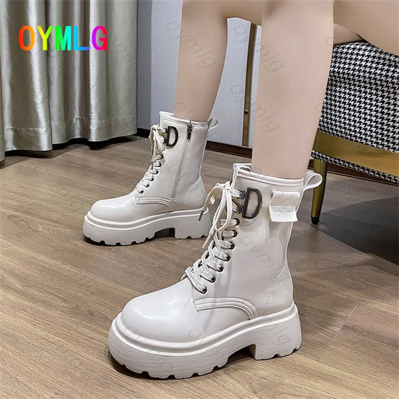 

Martin boots women's British style autumn 2021 new fashion black round head sponge cake platform flat ankle boots women shoes
