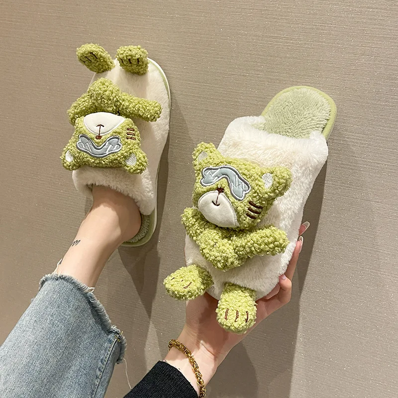 

Тапочки женские/мужские зимние меховые, сандалии на толстой мягкой подошве, с мультяшным рисунком, домашние комнатные хлопковые тапочки дл...