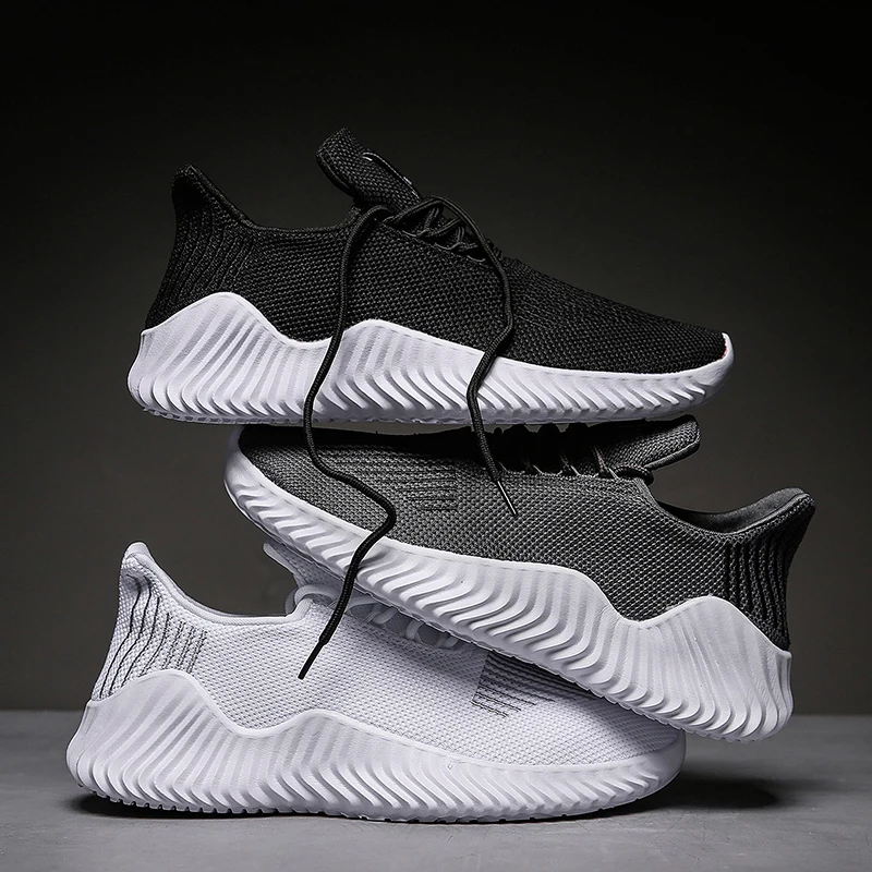 

Hot New Mesh Men Sneakers Ultralight and Soft Mens Casual Shoes Solid Black White Gray Big Size 39-47