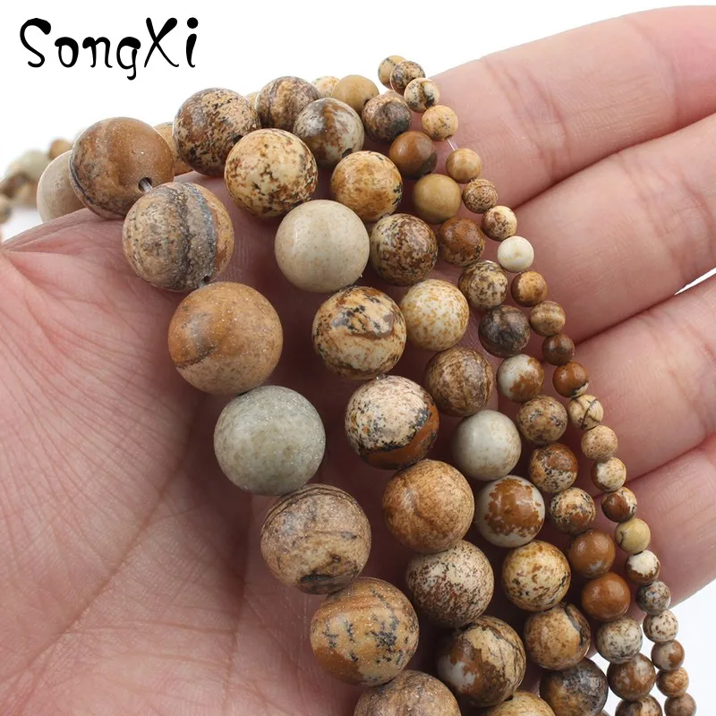 Круглые Гладкие бусины из яшмы с изображением натурального камня для