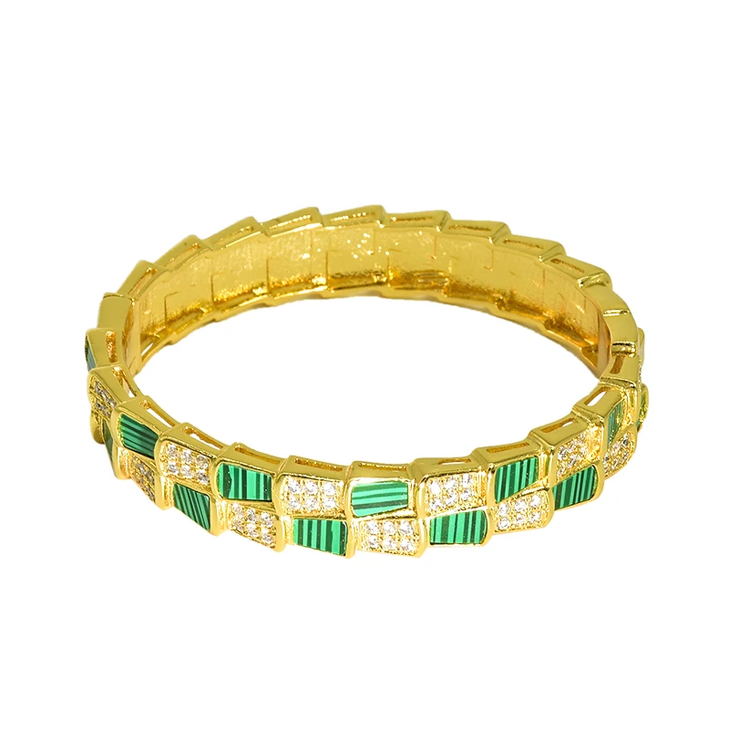 

Двухслойный жемчужный Змеиный браслет с микро-инкрустацией из циркония, Ретро Медные металлические браслеты, ювелирные изделия