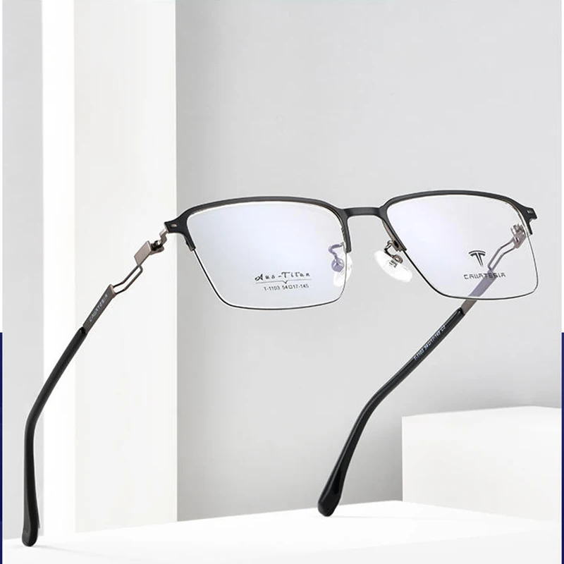 

Business Men's Ultra Light Pure Titanium Full Frame Glasses Frame Fat Big Face Fashion Thin Leg Prescription Glasses Polygon