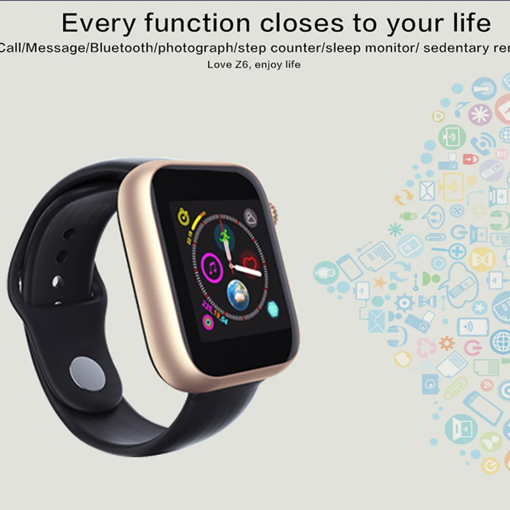 Z6 Смарт-часы для женщин и мужчин 2G SIM TF карта фитнес Bluetooth IOS Android Часы камера