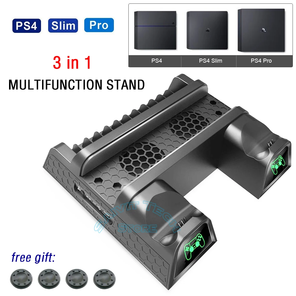 PS4/Slim/Pro Vertical Stand Cooling Fan Cooler&ampDual Controller Fast Charging Station&ampDisc Storage Holder for SONY P4/Slim/Pro |