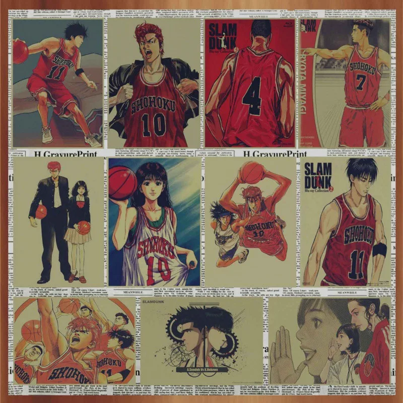 

Japanese Cartoon Anime Poster Slam Dunk Basketball Poster Wall Sticker Bar Cafe Retro Poster Decorative Painting Kraft Paper