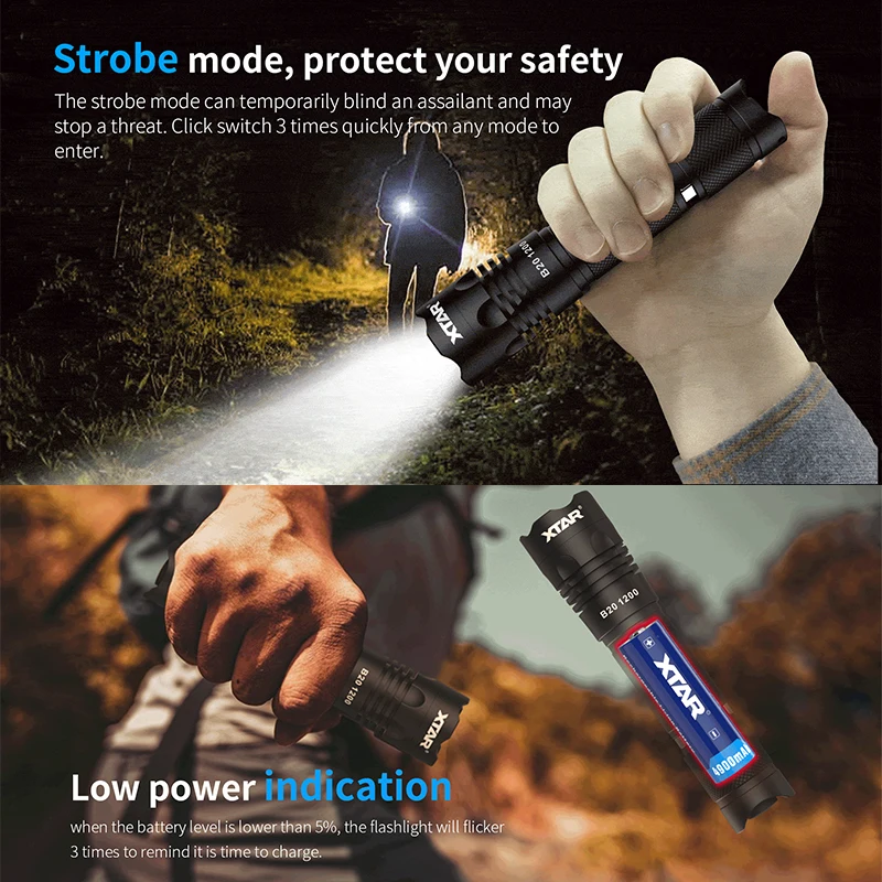 저렴한 XTAR B20 1200 스포츠 손전등 강력한 LED 플래시 라이트 27100 울트라 브라이트 토치 랜턴 핸드 램프 IPX8 방수 손전등