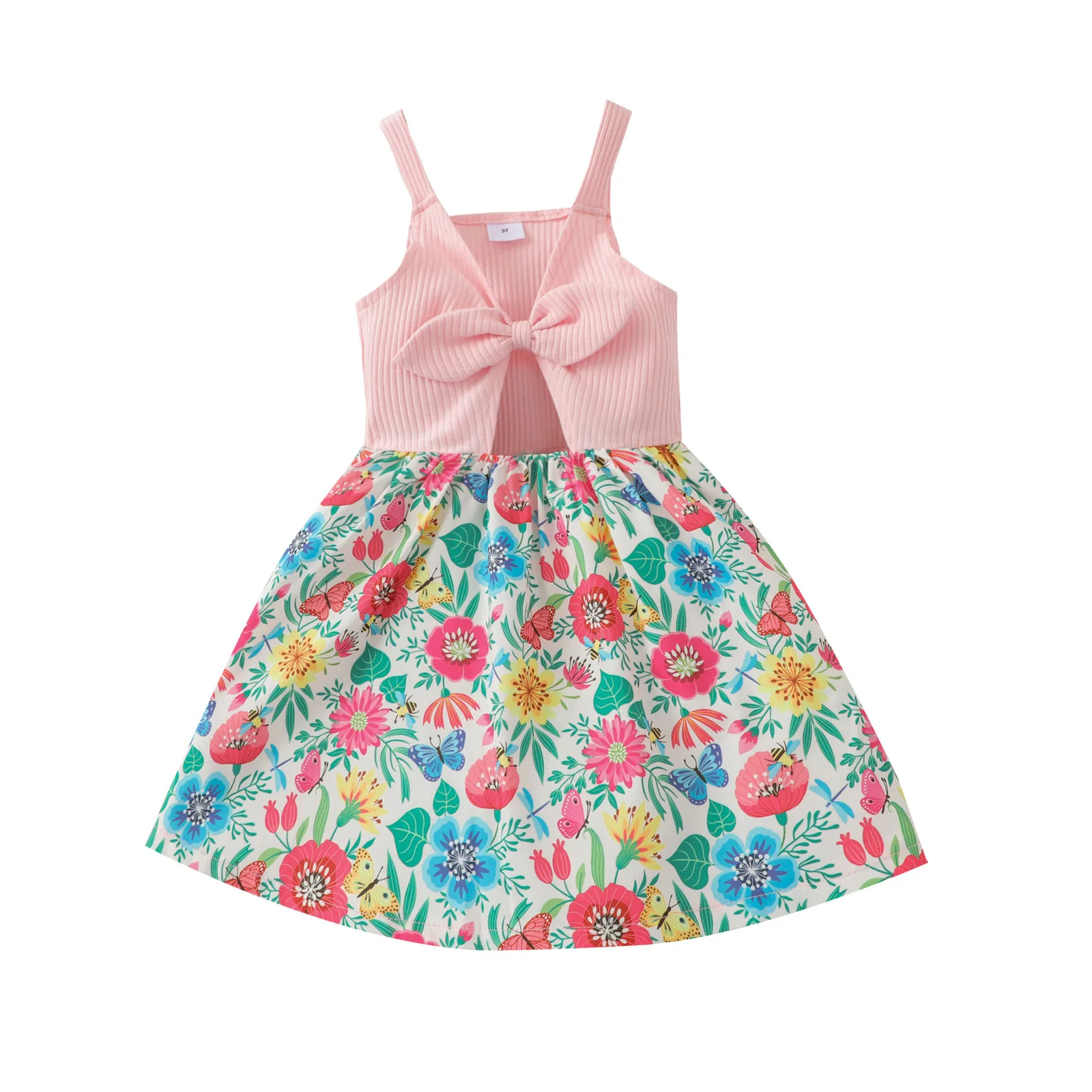 

Floral Sun Pink Flower Yellow Casual Midi Summer Girls Dress Vestidos Longue De Ropa Fiesta Nina Verano Robe Fille Kids Children