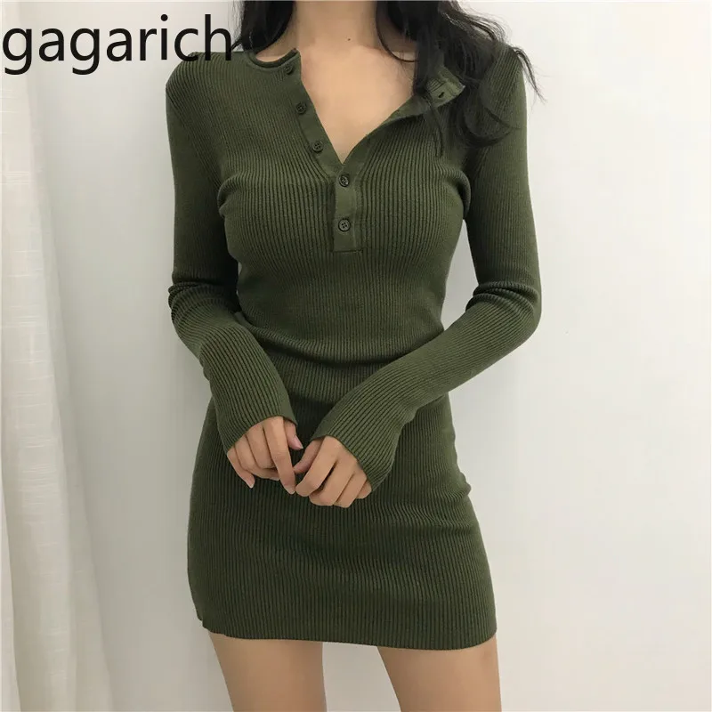 Женское облегающее платье Gagarich однотонное с длинным рукавом и v образным вырезом