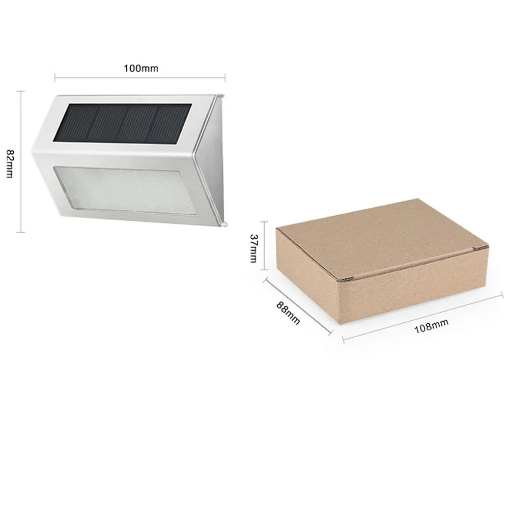 

5W 3LED Solar Garden Wall Light Auto On Outdoor Security Lamp IP65 Stainless Steel Street Light 30LM Stick On Stair Step Lamp