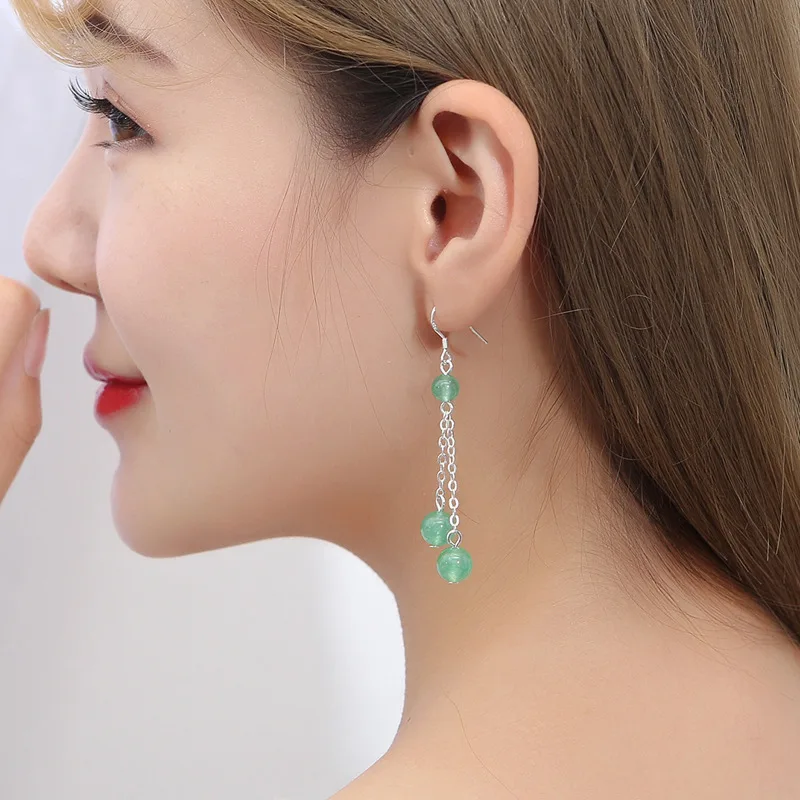 Женские Висячие серьги из натурального нефрита S925 серебряного цвета с зелеными