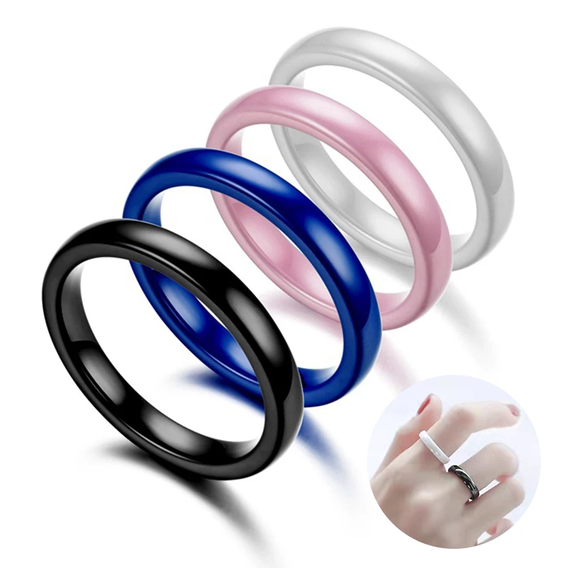 

YWSHK 3mm Blue Pink Black White Thin Ceramic Rings For Women Jewelry Minimalist Simple Smooth Shiny Sizes 4 to 11 Never Fade