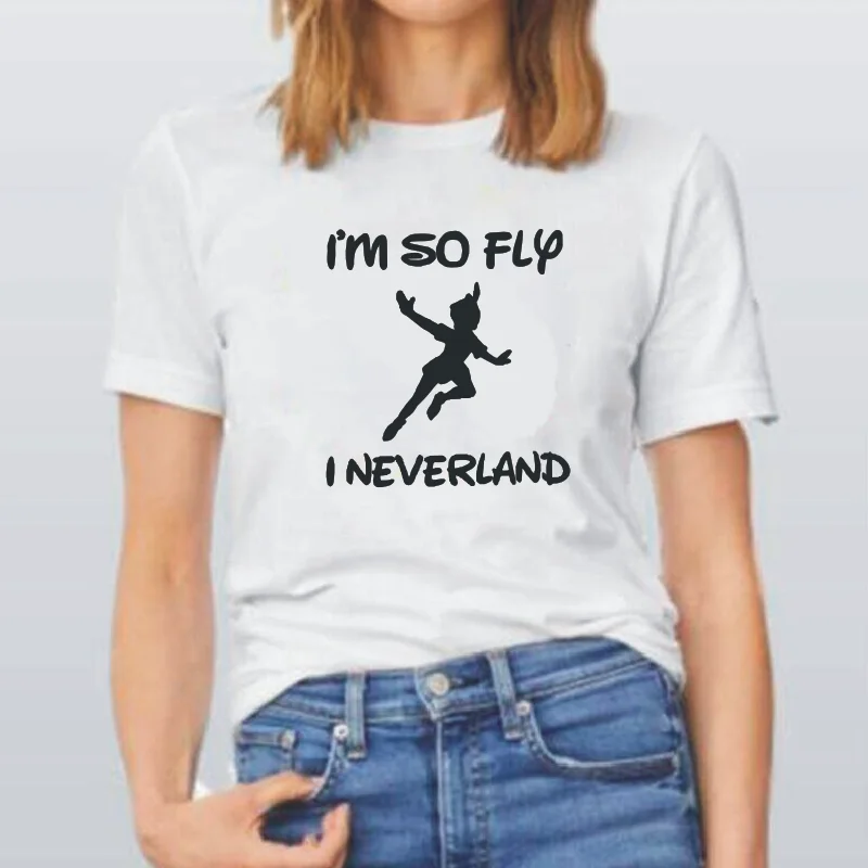 С надписью I'm so fly я neverland Печатный Женская футболка Повседневная Harajuku хлопковая