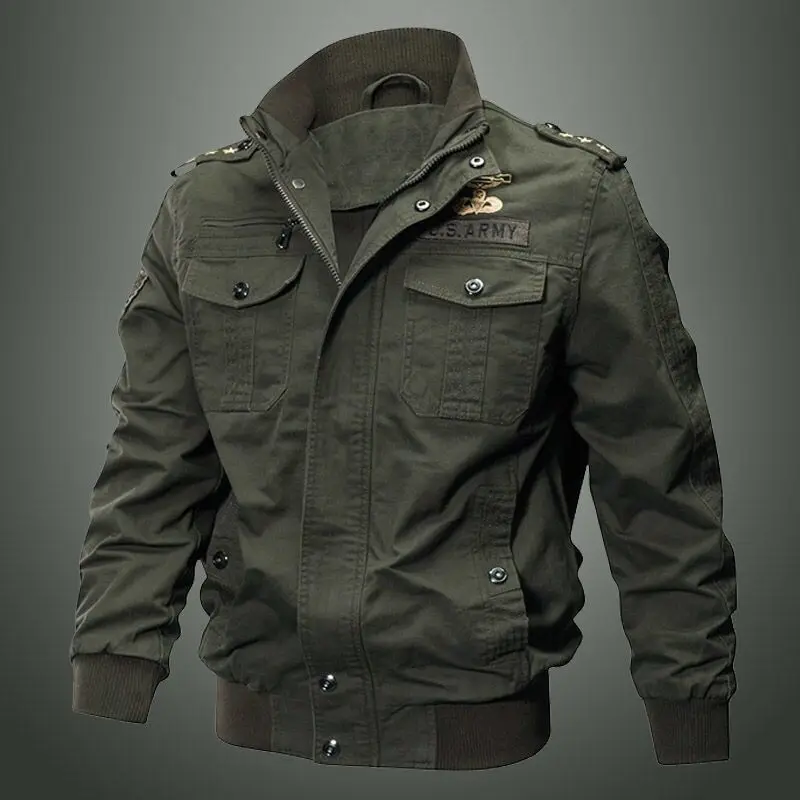 

Spring and Autumn Military Jacket Men's Cotton Washed Vertical Collar Pilot Cotton Jacket Large Size Young and Middle-aged