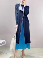 changpleat 2021 autumn miyak pleated women trench coat fashion solid long sleeve female long coats tide