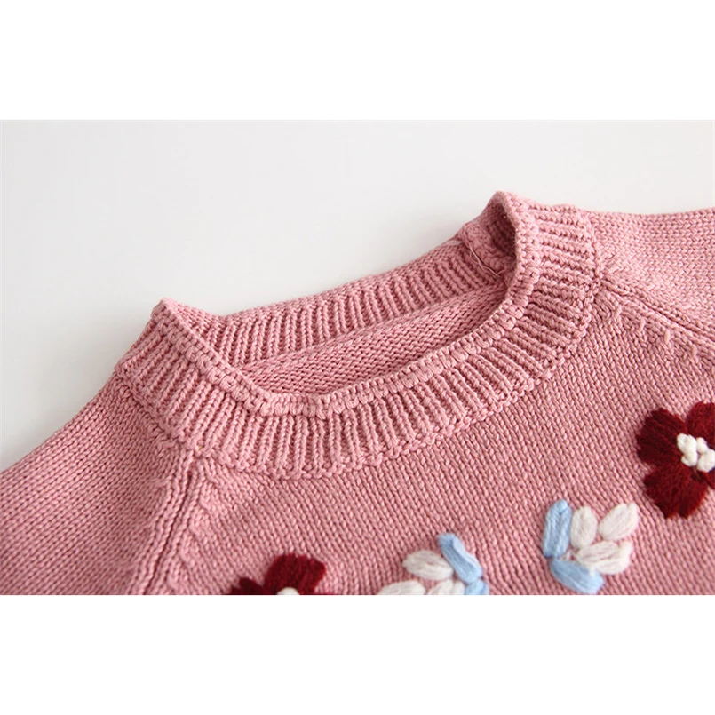 Детские свитера Хлопковые вязаные пуловеры свитеры с вышивкой и цветочным