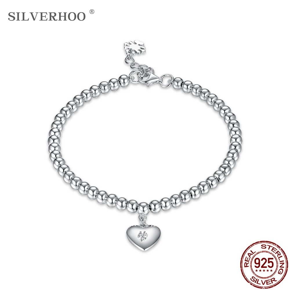 

SILVERHOO 925 Sterling Silver Bracelet Exquisite Fashion Personality Jewelry Bead Heart Bracelet Anniversary Gift for Girlfriend