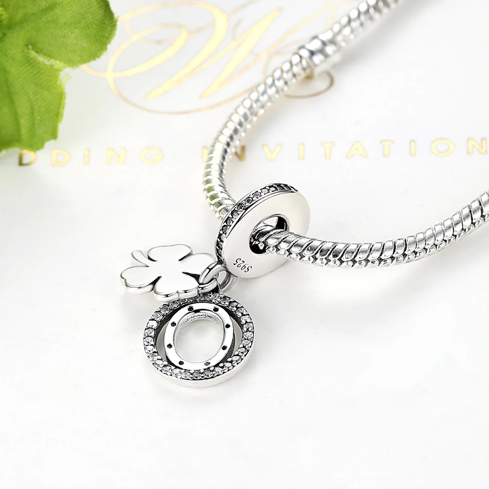 100% 925 пробы серебра в виде четырехлистного клевера тисненый &amp счастливая