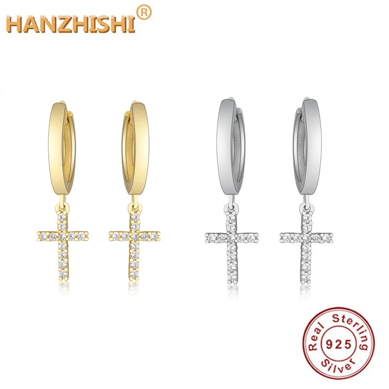 Женские серьги-подвески из серебра 925 пробы с крестом | Украшения и аксессуары