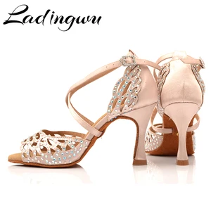 Женские туфли для латиноамериканских танцев Ladingwu, черные атласные туфли с лазерными стразами, танцевальные кроссовки