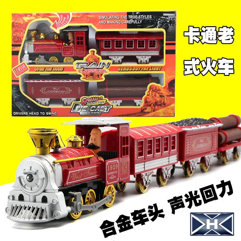 

23 см старомодный паровой поезд, 4 секции, модель из сплава, игрушечный поезд со звуком светильник, игрушки для детей