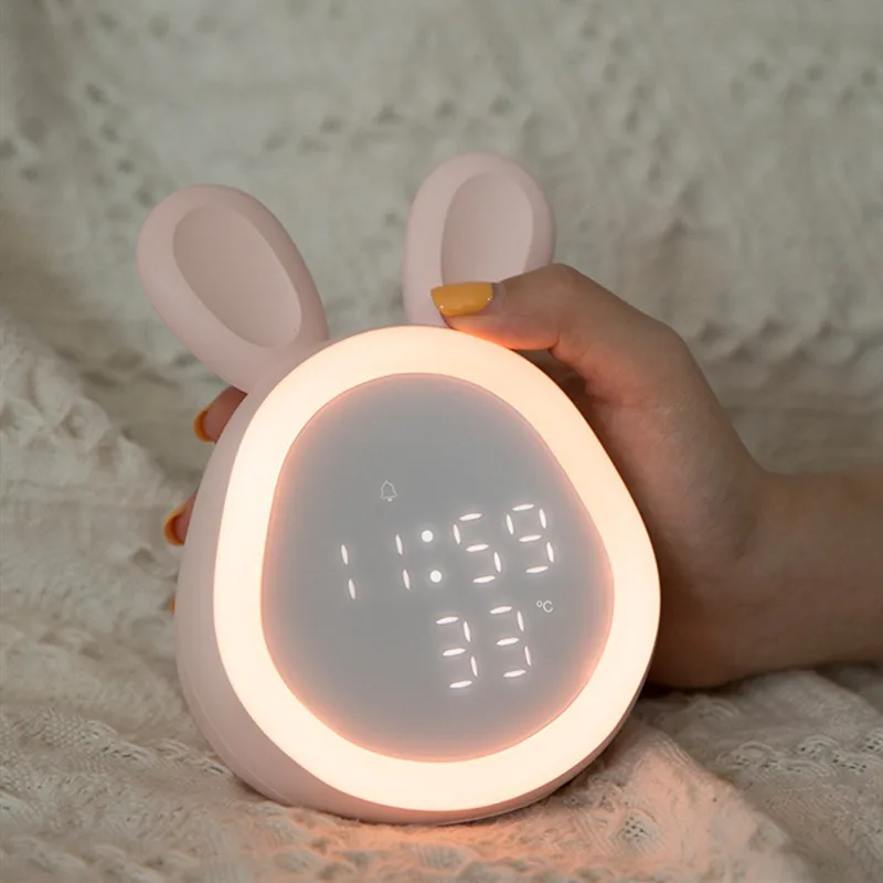 

Cute Rabbit Alarm Clock Charging Led Luminous Digital Clock With Light Children's Student Cartoon Small Program Electronic Clock