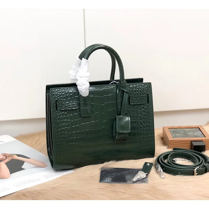 

Women luxury designer bags top quality crocodile pattern handbags accordion tote bag shiny leather crossbody shoulder bags