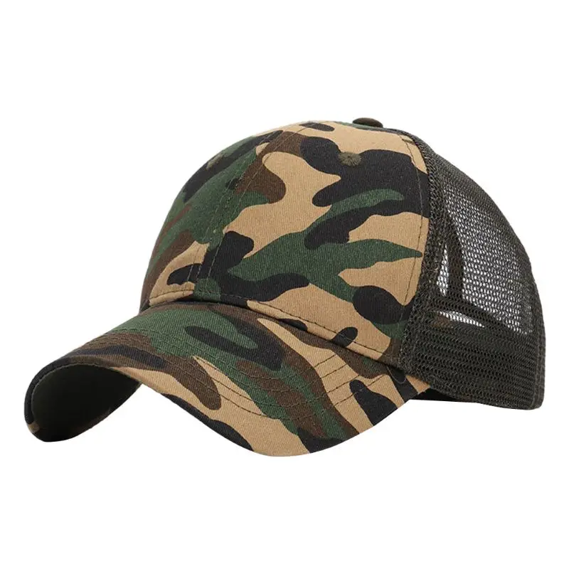 

Womens Summer Trendy Ponytail Messy Bun Baseball Cap Hip Hop Camouflage Jacquard Breathable Mesh Back Adjustable Snapback Hat