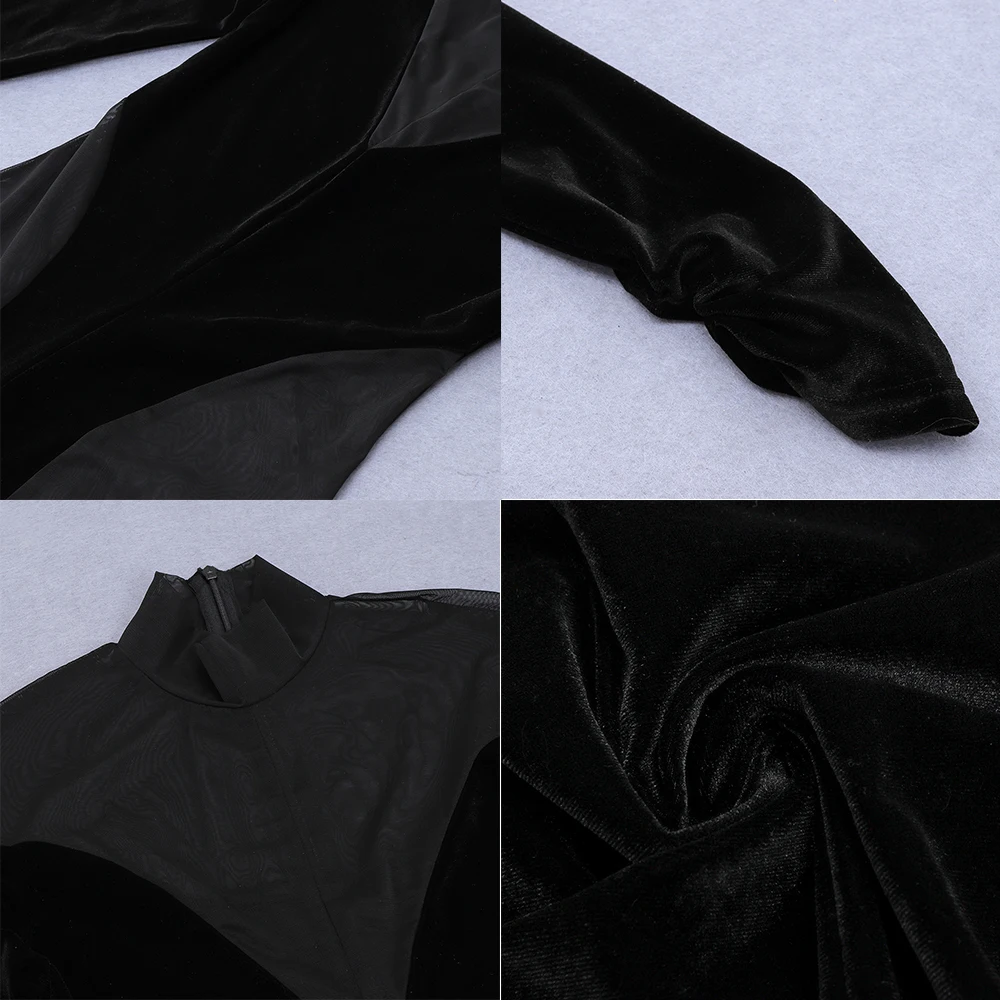 

Women Sexy Velvet Mesh See Through Jumpsuit Ladies Round Neck Tight High Waist One-Piece Long Sleeve High Neck Zipper Suit