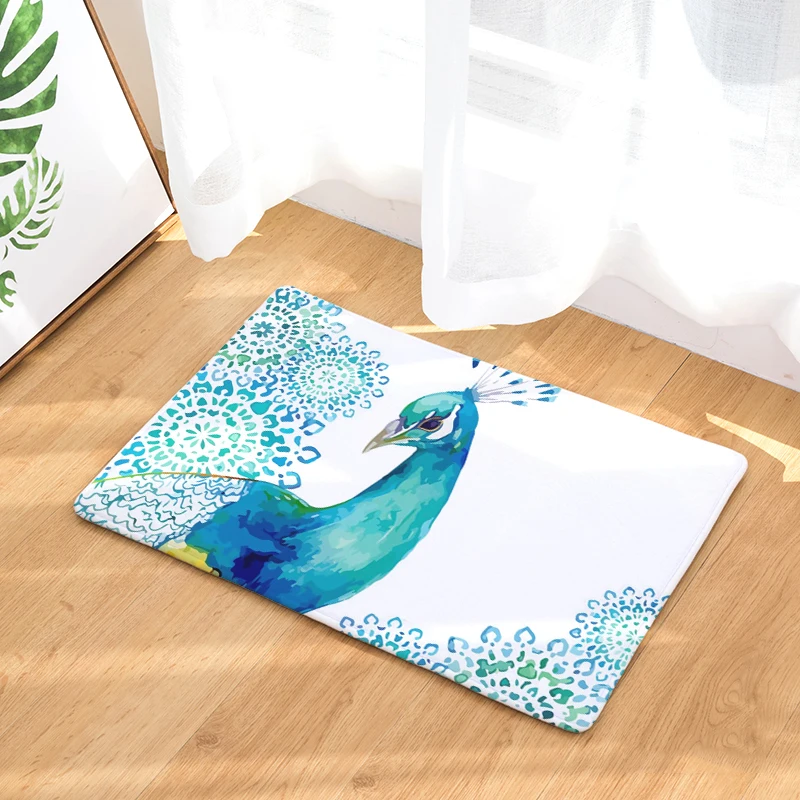 Фланелевый коврик для входной двери с рисунком павлина нескользящий ванной