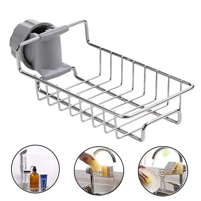 

Стеллажи для хранения смесителя из нержавеющей стали, регулируемые стеллажи для раковины, губки, ванной комнаты, держатели для хранения мыл...