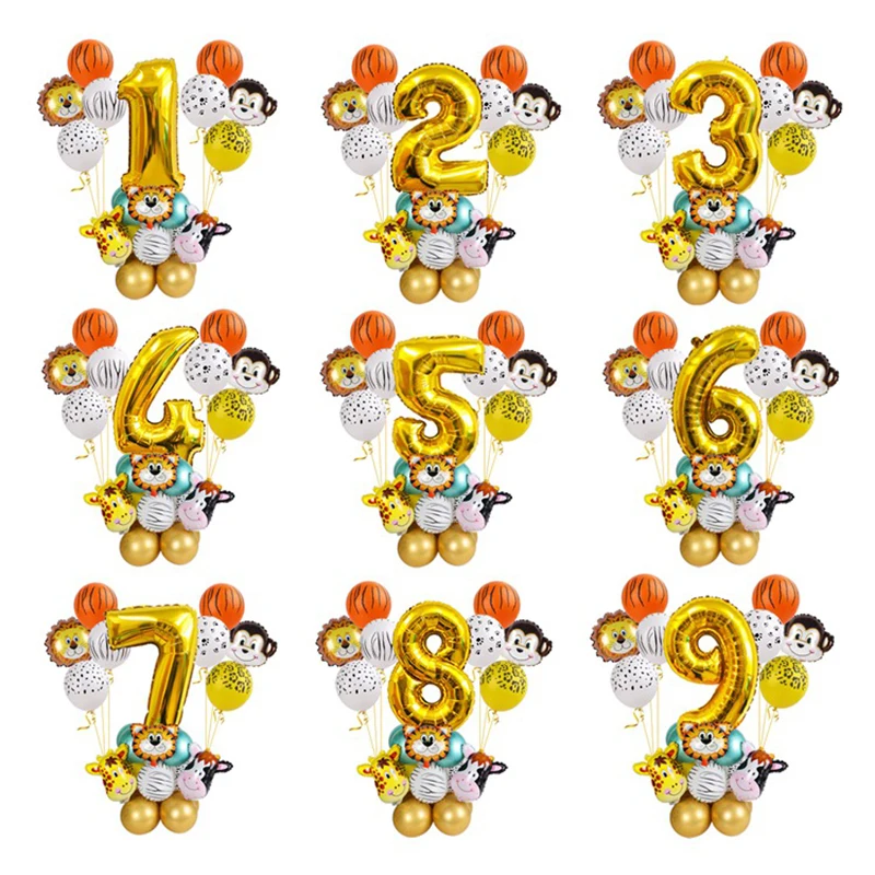 

Jungle Animal Balloons Set Chrome Metallic Latex Balloon Gold Number Globos Kids Birthday Party Decoration Baby Shower Decor