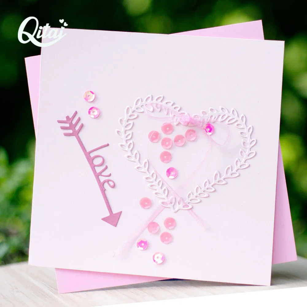 QITAI Hearts and Arrows Metal cutting dies words Love/Hello/Dream/Thank you DIY Scrapbooking card craft Creative Decoration D202|Вырубные